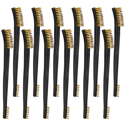 PINGMIC Gun Cleaning Brushes Set - 12 Pack Double-Ended Brass Brushes with Plastic Handles, All-Purpose Gun Cleaning Supplies Kit (Brass) - color: Brass