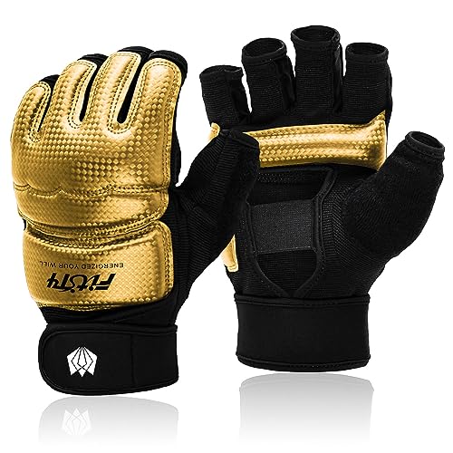 FitsT4 Sports Half Mitts MMA UFC Training Boxing Punch Bag Martial Arts Gloves - color: Gold, size: X-Large