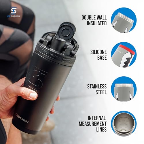 Ice Shaker Insulated Stainless Steel Shaker Bottle | 26oz, Warthog | Cold for 30+ Hours | Insulated Cup with Twist-on Agitator | Odor-Free Bottle for Protein Shakes, Water, Smoothies, Cocktails - color: Warthog