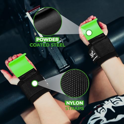 BEAST RAGE Weight Lifting Hooks (Pairs) for Men Anti Slip Durable Coated Grip Wrist Straps for Pull Ups Deadlift Strength Fitness Bodybuilding Women Hook Exercise - color: Green