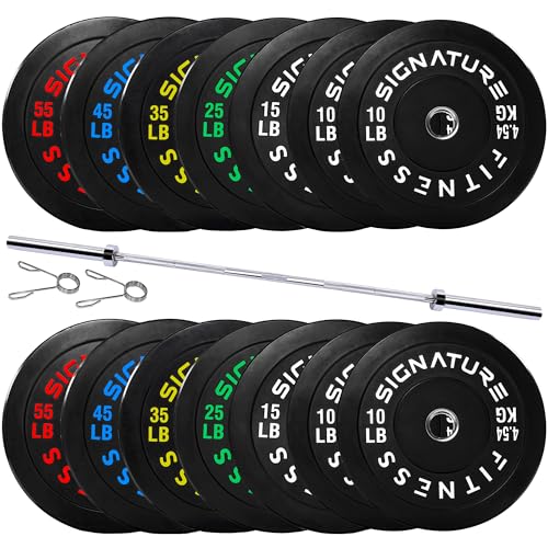 Fitvids 2-Inch Olympic Rubber Weight Plates Sets, Bumper Plates Set with Barbell for Strength Training, 180-390 Lbs Multiple Options - color: Colored, style: 390LB Set With Barbell