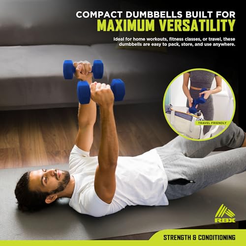 RBX Vinyl Coated Hand Weight Dumbbell Set - Hex Shaped, Roll Free for Body Building/Sculpting/Strength Training Exercise, (Set of 2) - color: Blue, size: 2lb