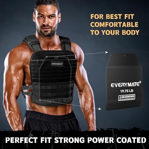 EVERYMATE Tactical Weighted Vest Plates – 3.75/5.75/8.75/14.5/19.75LB Pairs – Insert Weighted Vest Plates- Contoured Ergonomic Fit – WODs, Strength Training, Running, Weight Plates for Vest - color: 19.75LB*2, size: Curved