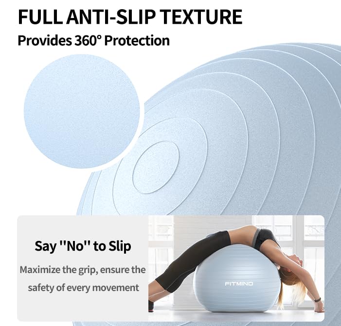 FITMIND_ Extra Thick Exercise Ball Yoga Ball 22in/26in/30in for Workout Pregnancy Stability,Anti-Burst and Slip Resistant Swiss Ball with Pump for Yoga, Pilates, Fitness,Birthing,Physical Therapy - color: blue, size: 26-30in/65-75cm