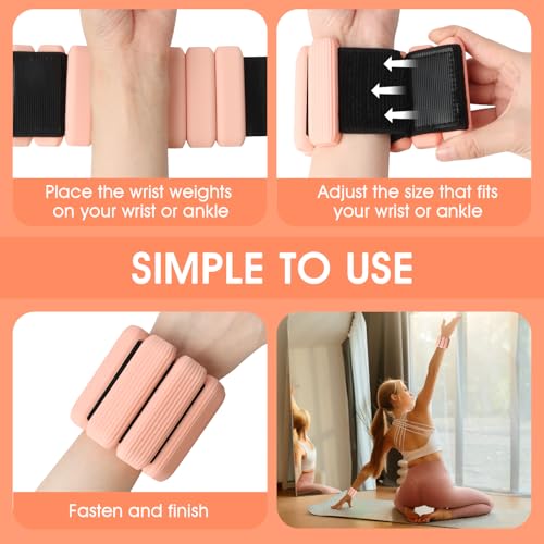 Wrist Weights Set of 2, Wearable Wrist Ankle Weights for Women & Men, Silicone Weighted Bangles Adjustable Arm and Leg Weights for Walking Yoga Pilates Running Dance Gym 2lb - color: Meat Pink