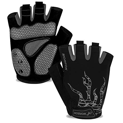 MOREOK Cycling Gloves Bike Bicycle Gloves, Half Finger 5MM Gel Anti-Slip | Biking Gloves for Men Women Gym workout exercise Motorcycle Hiking Rowing Outdoor Sports - color: Gray, size: Medium