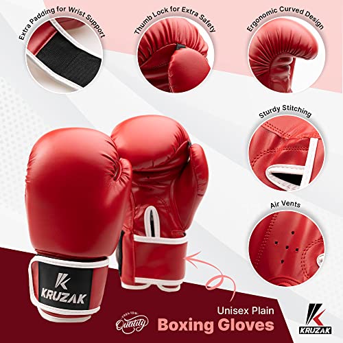 Kruzak Boxing Gloves for Men & Women, Sparring & Kickboxing Gloves, Muay Thai & MMA Gloves, 8-16 oz - color: Red, size: 10 oz