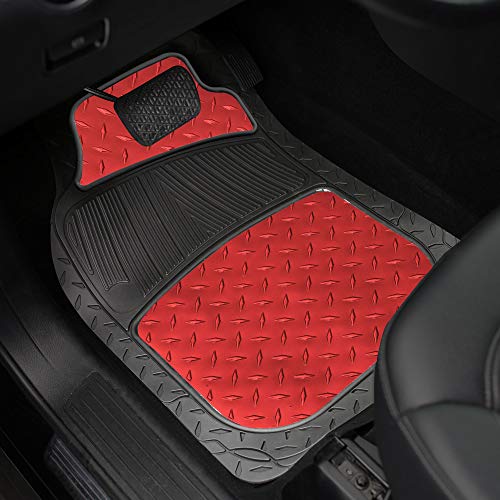 FH Group Automotive Floor Mats - Heavy-Duty Metallic Rubber Floor Mats for Cars, Universal Fit Full Set, Climaproof & Trimmable Floor Mats for Most Sedan, SUV, Truck, Red - color: Red