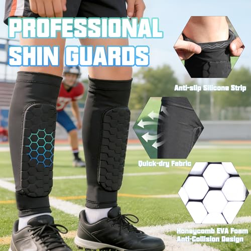 Soccer Shin Guards, Shin Defenders for Kids Youth Adult Ski Shin Guards Pads for 2-18 Years Old Calf Compression Sleeve with Honeycomb Pads, Lightweight Calf Protective Gear for Football - size: Medium