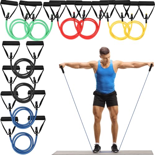 Shappy 10 Pcs Resistance Bands with Handles Exercise Stretch Bands for Exercise Woman Man Training Physical Therapy Workouts Fitness - color: yellow, red, green, blue, black