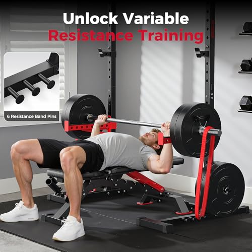 FLYBIRD SR1 Squat Rack with Pull-Up Bar, Adjustable Multi-Functional Power Rack, Inner Width Squat Rack Stand Suitable for 6FT,7FT Barbell for Home Gym Equipment - color: Grey with Bench