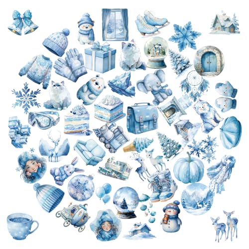 56PCS Snowflake Stickers Aesthetic PET Winter Stickers | Graffiti Butterfly Decals, Waterproof, For Scrapbook DIY Crafts Album Bullet Journal Planner - color: Winter