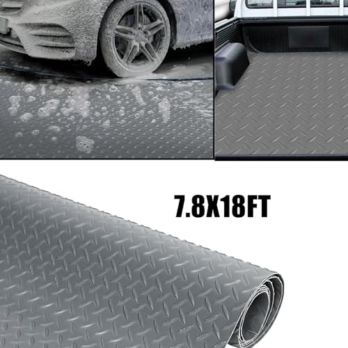 7.8 x 18 FT Garage Floor Mat for Under Car, PVC Garage Flooring Roll Mat | 2.8mm Thick, Diamond Plate, Parking Mat Waterproof Nonslip, For Gym & Warehouse, Trailer Use, 140 SQFT - size: 7.8 x 18 FT