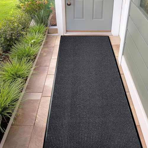 Durable Rubber Door Mat - Heavy Duty, Indoor/Outdoor, Easy Clean, Waterproof, Low-Profile Mat for Entry, Patio, Garage - Stylish (Charcoal, 10' x 3' (Mud Trapper)) - color: Charcoal, size: 3 x 10 feet