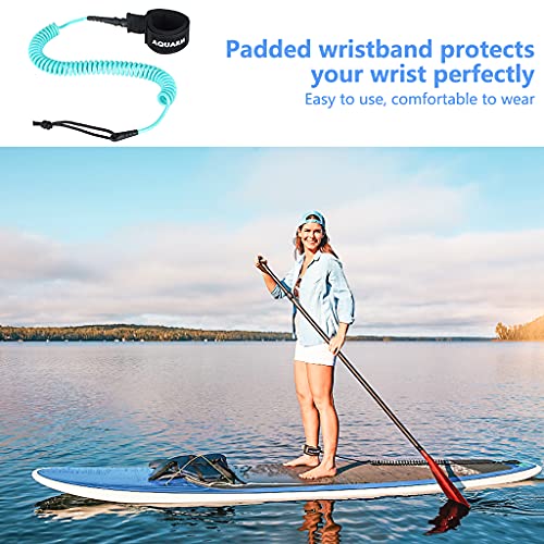 Premium Coiled Surfboard Leash, 11 feet SUP Leash Leg Rope, Stand Up Paddle Board Leash for All Types of Surfboards - color: Turquoise