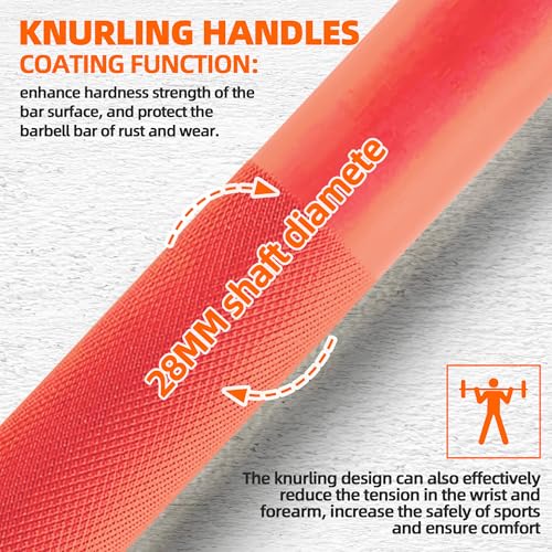 Fitvids Olympic Cerakote Barbell for Home & Commercial Gyms, 190K PSI Tensile Strength Rated for up to 1500LB Capacity - color: Red