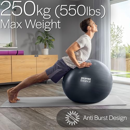 Core Balance Exercise Ball, Stability Ball for Yoga, Pilates and Fitness, Gym Ball for Home Gym and Office Chair, Training, Physical Therapy, Anti Burst, Pump Included, 55cm 65cm 75cm 85cm - color: Black, size: L (23–26in | 58–65cm)