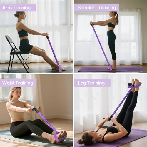 Resistance Bands with Handles, 6-Tube Elastic Pedal Resistance Band for Working Out, Durable Natural Rubber Exercise Bands, Multifunction Exercise Equipment for Abdomen, Waist, Arm, Leg Stretching - color: Purple