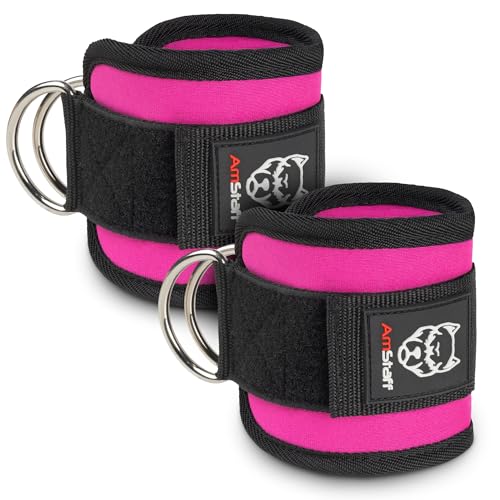 AmStaff Fitness Ankle Straps for Cable Machines – Padded Gym Ankle Cuffs for Glutes, Legs, and Booty Workouts – Adjustable Cable Attachments for Women & Men – One Size - color: Pink (Pair)