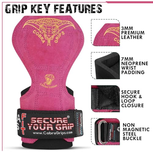 Cobra Grips Weight Lifting Gloves with Adjustable Neoprene Padded Wrist Wraps - Heavy Duty Alternative to Power Lifting Hooks for Deadlifts - color: FIT Red Leather, size: 4.25 - 7.0"