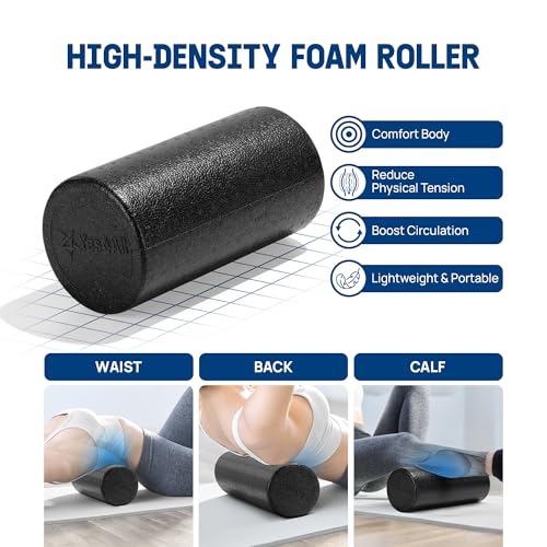 Yes4All Foam Muscle Roller Set, 7-in-1 High-Density Set of Back Roller, Fascia Massage Tool, Stretch Strap, Spiky, Peanut & Smooth Massage Balls, Carry Bag - Ideal for Muscle Care & Relaxation - color: Black - Set 7in1, size: 12-inch (Pack of 1)