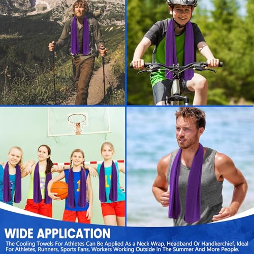 Hosuly 100 Pack Cooling Towels, 40"x12" Cooling Towels for Neck and Face Breathable Soft Chilly Sweat Rag Microfiber Sport Rags for Gym Yoga Golf Running - color: Purple