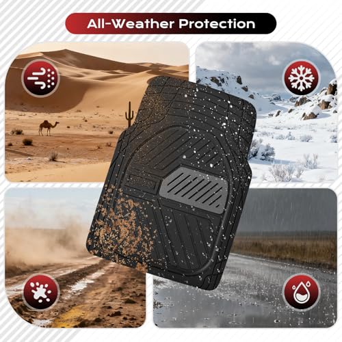 Coverado Car Mats Full Set, Heavy Duty Rubber Floor Mats for Cars, Deep Dish Design All Weather Waterproof Car Floor Mats, Universal Trim-to-Fit Car Mats for Most Cars Trucks SUV, Black&Gray - color: Black&Gray