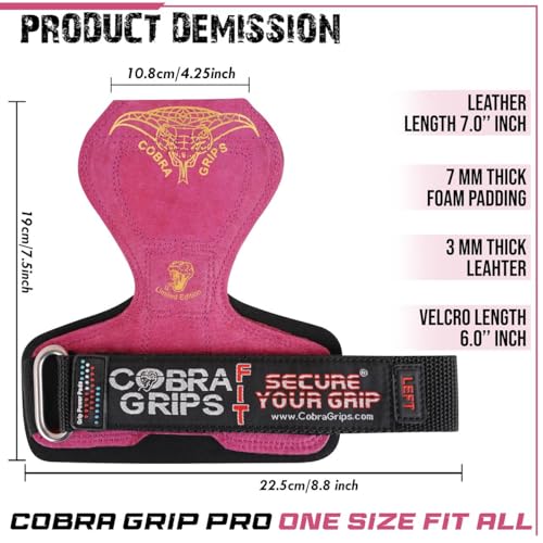 Cobra Grips Weight Lifting Gloves with Adjustable Neoprene Padded Wrist Wraps - Heavy Duty Alternative to Power Lifting Hooks for Deadlifts - color: FIT Red Leather, size: 4.25 - 7.0"