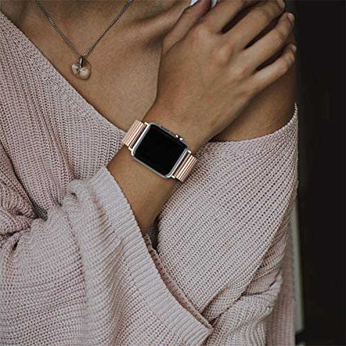 Stainless Steel Stretchable Band Compatible with Apple Watch Series 6/5/4/3/2/1 SE, 41mm/45mm/42mm/38mm/40mm/44mm, Expansion Clasp, Black, 38mm/40mm/42mm/44mm - color: Rose gold, size: 38MM/40MM/41MM S/M