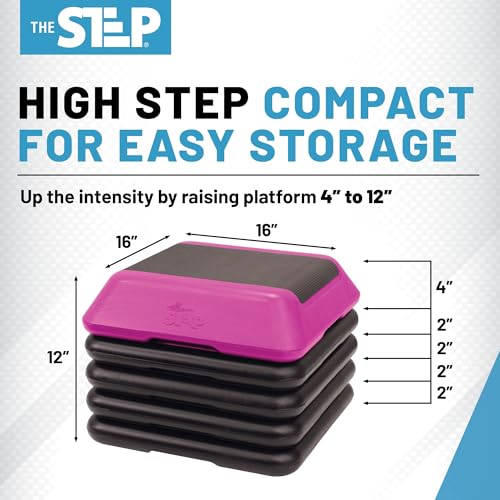 The Step Adjustable High Step Aerobic Platform with 4 Risers, Home Gym Workout Equipment, Fitness Exercise Equipment Made in the USA - color: Pink