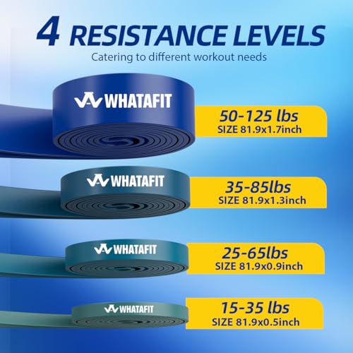 WHATAFIT Resistance Bands, Pull Up Assist Bands with Handles, Door Anchor | Natural Latex Rubber, Progressive Tension, Exercise Loop for Full-Body Fitness, Portable Gym Bag, Warm-Up & Stretch - color: 15-125LBS BLUE