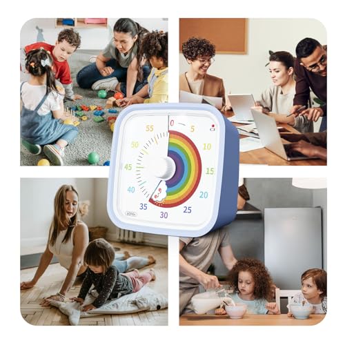 Yunbaoit Rainbow Visual Timer for Kids, 60-min Countdown Timer, Light Blue | Protective Case, No Ticking, Mute and Ringing Alarm Available, Time Management Tool, Low Power Reminder, for Study,Game,Work - color: Light Blue Rainbow