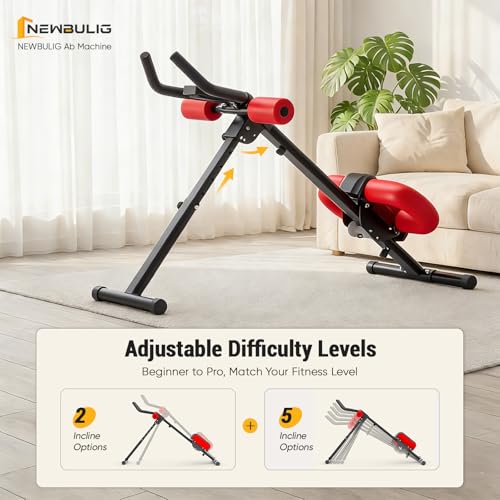 NEWBULIG Ab Machine, Abs Workout Equipment for Home Gym, Adjustable Ab Trainer Machine for Stomach Workout, Foldable Abdominal Trainer - color: Red