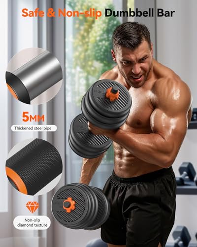 FEIERDUN DS2 Adjustable Dumbbells, 20/30/40/45/70/90lbs Free Weight Set with Connector, 5 in1 Dumbbells Set Used as Barbell, Kettlebells, Push up Stand, Weight Plate, Fitness Exercises for Home Gym Suitable Men/Women - style: D.44LB(22LB Pair)