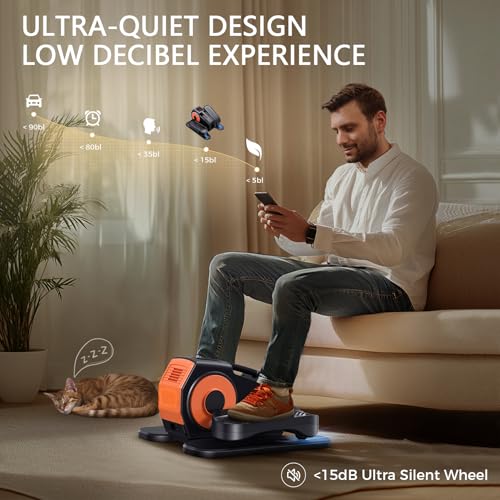 Under Desk Elliptical Machine, 2-in-1 Electric Leg Exerciser for Seniors, Quiet & Compact Pedal Exerciser with Remote, 12 Speed Elliptical Exercise Machine for Home Office - color: orange-black