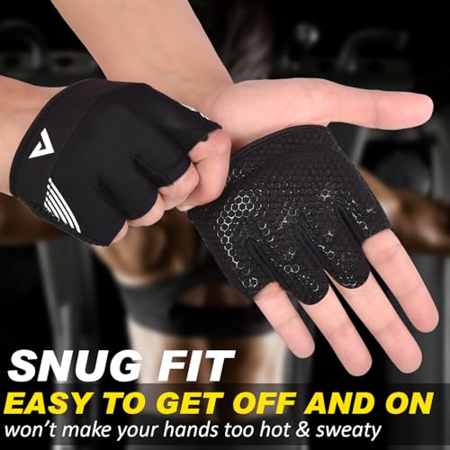 AYRO Workout Gloves for Men & Women, Minimal Short Partial Gym Gloves, Weight Lifting Gloves with Full Palm Protection, Extra Grip Pads & Hand Support for Training & Fitness - color: Black, size: Medium