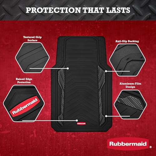 Rubbermaid Car Floor Mat, Heavy Duty All-Weather Car Mats Full Set with Dual-Tone Black Aluminum Inserts – Universal Fit, Anti-Slip Backing, Trim-to-Fit for Most SUV, Sedan, Van - color: Black