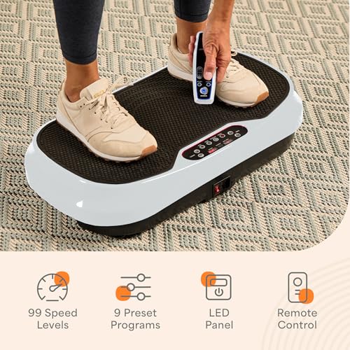 Lifepro Waver Mini Vibration Plate Exercise Machine with Resistance Bands | Compact Design, 99 Speed Levels, 10 Presets, Non-Slip Surface — Vibration Plate for Lymphatic Drainage, Full Body Workout - color: White
