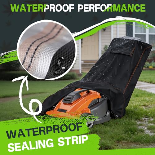Patio Lawn Mower Covers,Anti-UV Protector Lawnmower Storage Cover with Air Vents and Elastic Straps,Outdoor Weatherproof Push Lawn Mower Cover-Black（Push-74"L x 26"W x 40"H） - size: Push-74"L x 26"W x 40"H