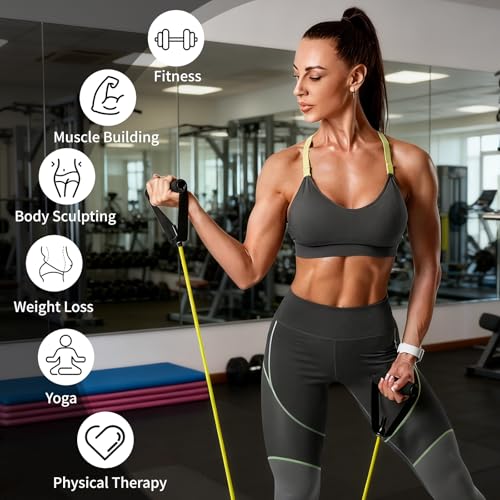 10-Pack Bulk Resistance Bands with Handles, Same Resistance Level, for Resistance Training, Physical Therapy, Home Workouts, Fitness & Pilates - color: Yellow 5-10LBS