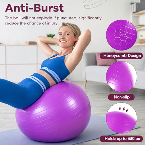 Leyndo 4 Pcs 26 Inch Yoga Exercise Ball Pilates Pregnancy Birthing Fitness Ball with Quick Pump Anti Burst for Improved Posture, Balance, Yoga, Pilates, Training - color: Pink Green Gray Set