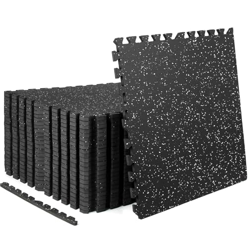 0.56" Rubber Top Gym Flooring, 24 Tiles 96 Sq Ft Heavy Duty Interlocking Gym Mats for Home Gym, Non-Slip High Density EVA Foam Workout Mat, Protect Floors from Weights, 24x24in, Black/White - color: Black/White, size: 24 Tiles (96 Sq Ft )