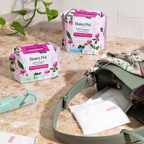 Honey Pot - Perimenopause All Day All Night Pads for Women - 100% Organic Cotton Top Sheet - Feminine Care - Multi-Fluid Absorbency - Harmonizing Herbs of Black Cohosh, Clary Sage, & Red Clover - 44ct - size: 44 Count (Pack of 1), style: Peri-Menopause Al