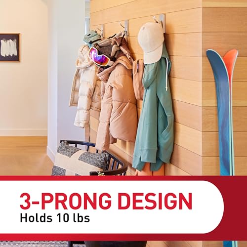 Command X-Large Satin Nickel Triple Hook,1 Hook,3 Strips,Damage-Free Hanging with Adhesive Strips,No Tools Wall-Hook for Hanging Decorations in Living Spaces,(Pack of 8) - style: 8-Pack