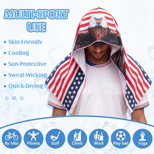 6 Pcs Cooling Hoodie Towel American Flag Ice Cooling Towels Eagle Cool Face Neck Towel Cool Rags for Sports Sun Protection Sweat Lasting Reusable Gym Camping Outdoor Cycling Hiking Running