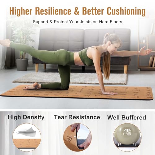 Umineux Cork Yoga Mat 1/4 & 2/5 Inch Thick 72 x 26 in | Thick Cork and TPE Non Slip Yoga Mats for Women Men, Sweat Proof, Sustainable, Great for Hot Yoga & Workouts - color: Print, size: 10MM