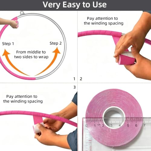PRIOR FITNESS Aerial Hoop Tape, 5m/16.4ft x 5cm Anti Slip Lyra Hoop Grip Tape, Sweat Absorbent Stretch Textile Pole Dance Tape, No Residue Self Adhesive Hand Protective Tape for Aerial Hoop Ring - color: Pink