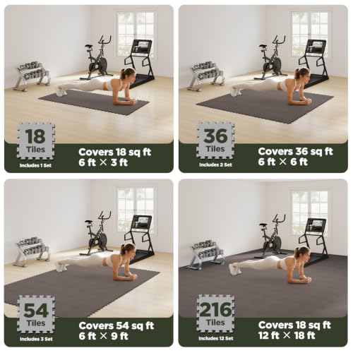 AIRHOP 18 PCS Gym Floor Mat, EVA Foam Puzzle Gym Mat, High-Density Interlocking Foam Floor Tiles for Home Gym, Play Workout Garage Kitchen Flooring 12.6"x12.6"x0.4" - color: Brown, size: 54 Tiles | 54 Sq Ft