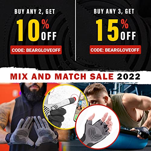 Bear Grips Weight Lifting Gloves for Men & Women | Half Finger Lifting Gloves | Full Finger Workout Gloves for Men | No Finger Exercise Gloves l Compression Weightlifting Gloves | Gym Gloves for Men - color: Black-Full Finger, size: Small