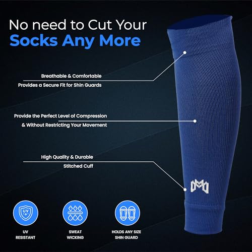 MediCaptain Pre Cut Soccer Sock Sleeves, Companion for Soccer Grip Socks, Securely Holds Shin Guards, Compression Leg Warmer - color: Navy